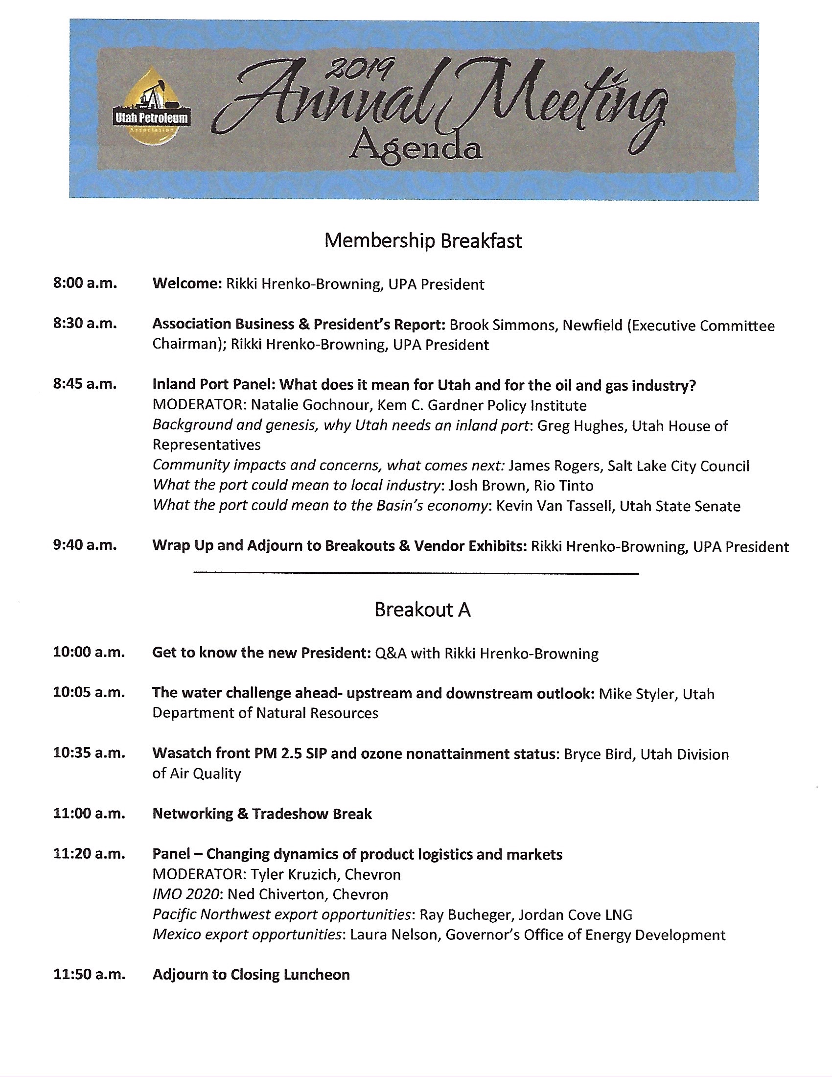 Annual Agenda 1 - UTAH PETROLEUM ASSOCIATION